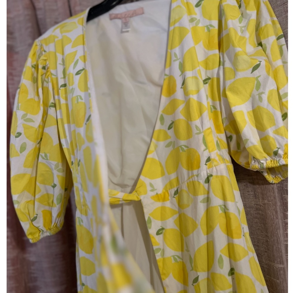 Anthropologie Hutch Lemon Print Wrap Midi Dress, NEW - Picture 13 of 14